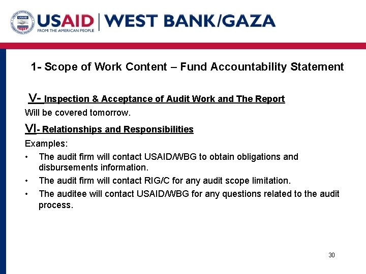 1 - Scope of Work Content – Fund Accountability Statement V- Inspection & Acceptance