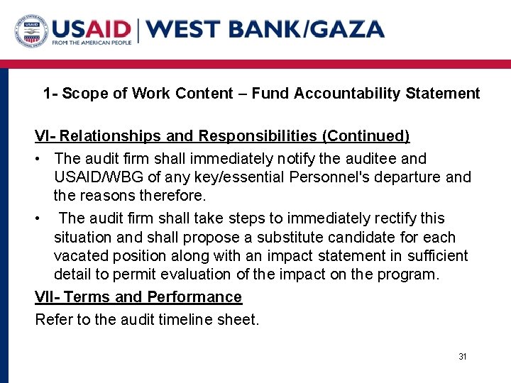 1 - Scope of Work Content – Fund Accountability Statement VI- Relationships and Responsibilities