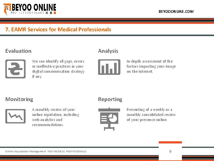 BEYOOONLINE. COM 7. EAMR Services for Medical Professionals Analysis We can identify all gaps,