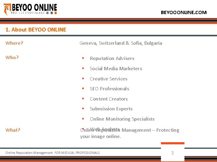  1. About BEYOO ONLINE § Reputation Advisers § Social Media Marketers § Creative