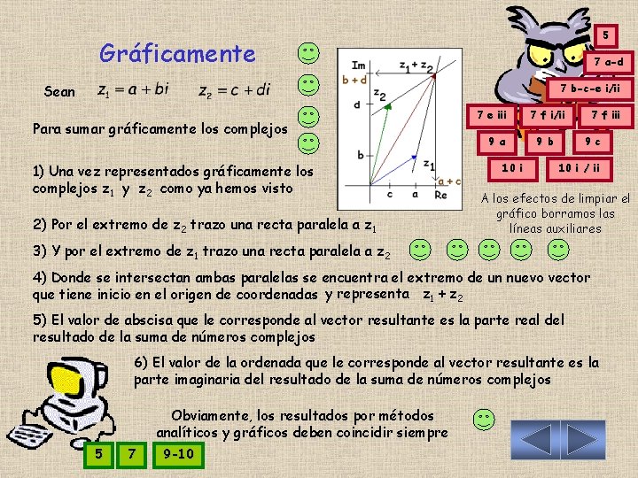 5 Gráficamente 7 a-d 7 b-c-e i/ii Sean Para sumar gráficamente los complejos 1)