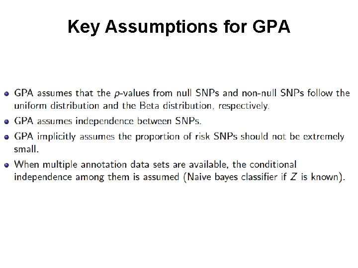Key Assumptions for GPA 