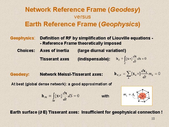 Network Reference Frame (Geodesy) versus Earth Reference Frame (Geophysics) Geophysics: Choices: Geodesy: Geodesy Definition