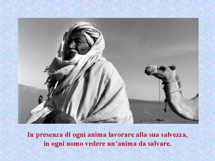 In presenza di ogni anima lavorare alla sua salvezza, in ogni uomo vedere un’anima