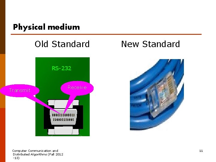 Physical medium Old Standard New Standard RS-232 Transmit Computer Communication and Distributed Algorithms (Fall
