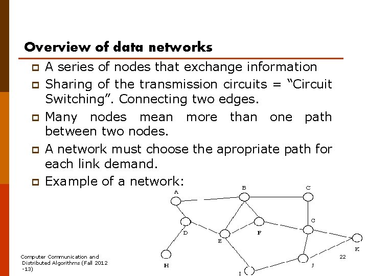 Overview of data networks p p p A series of nodes that exchange information