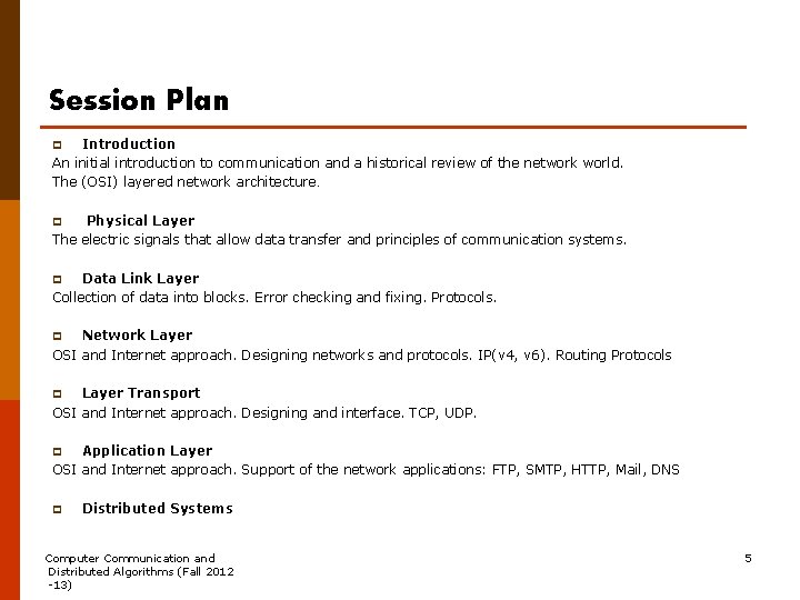 Session Plan Introduction An initial introduction to communication and a historical review of the