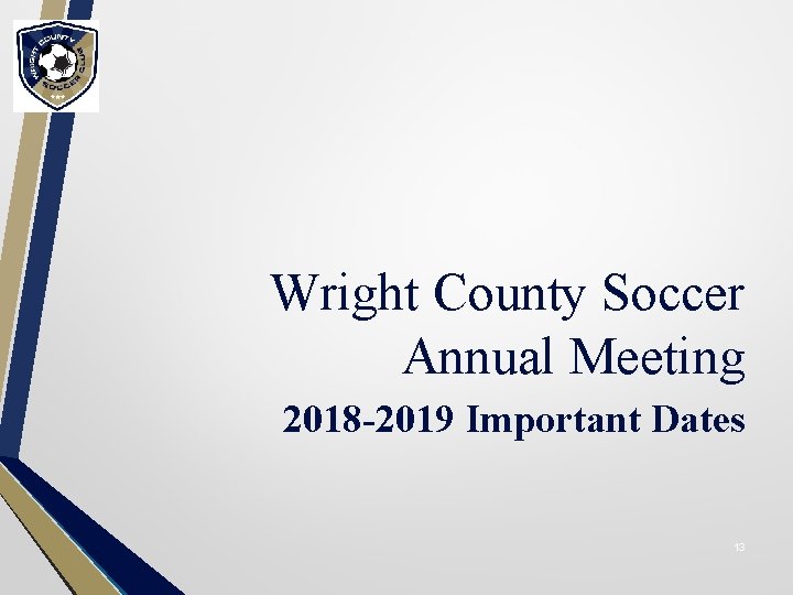 Wright County Soccer Annual Meeting 2018 -2019 Important Dates 13 