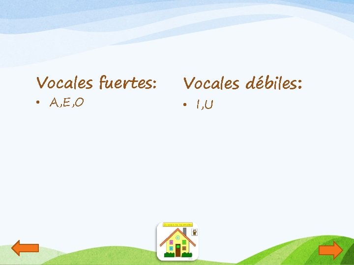 Vocales fuertes: • A, E, O Vocales débiles: • I, U 