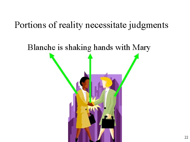 Portions of reality necessitate judgments Blanche is shaking hands with Mary 22 
