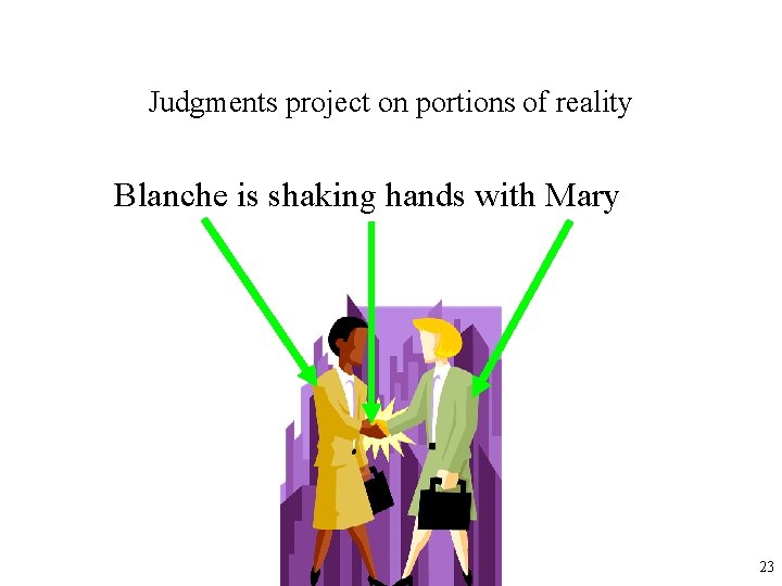 Judgments project on portions of reality Blanche is shaking hands with Mary 23 