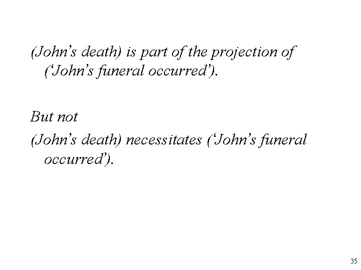 (John’s death) is part of the projection of (‘John’s funeral occurred’). But not (John’s