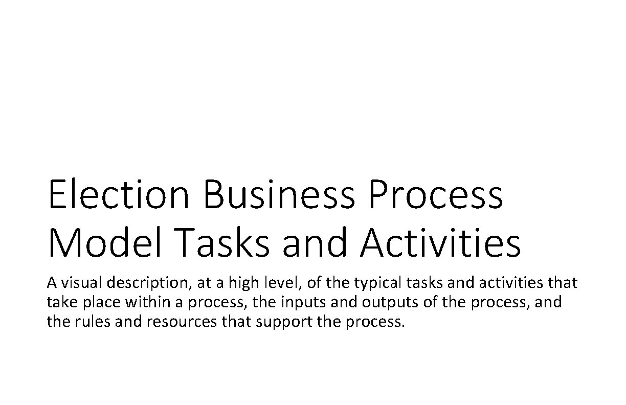 Election Business Process Model Tasks and Activities A visual description, at a high level,