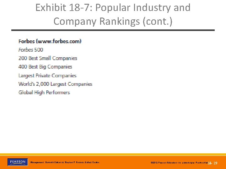 Exhibit 18 -7: Popular Industry and Company Rankings (cont. ) Copyright © 2012 Pearson