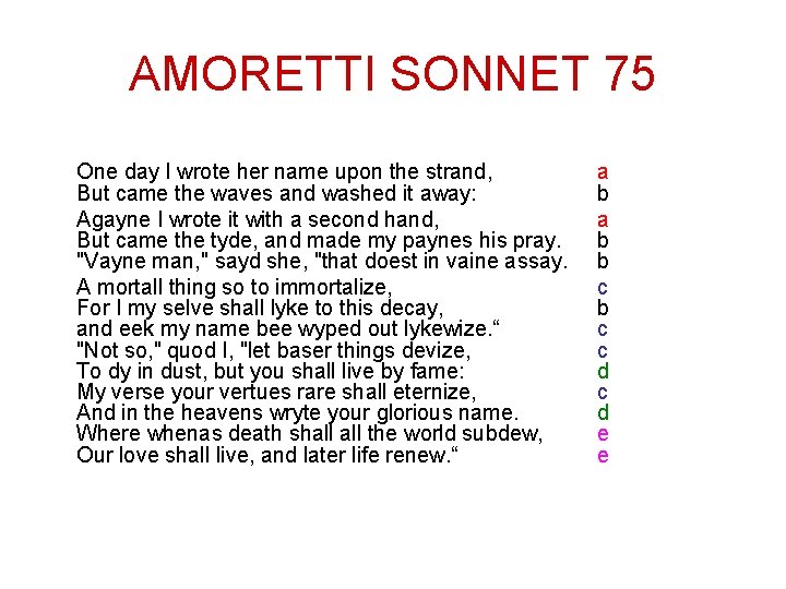 AMORETTI SONNET 75 One day I wrote her name upon the strand, But came