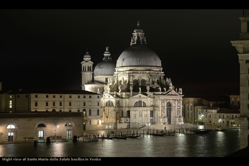 Night view of Santa Maria della Salute basilica in Venice 