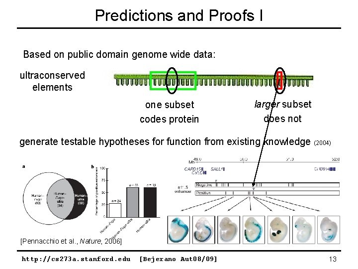 Predictions and Proofs I Based on public domain genome wide data: ultraconserved elements one