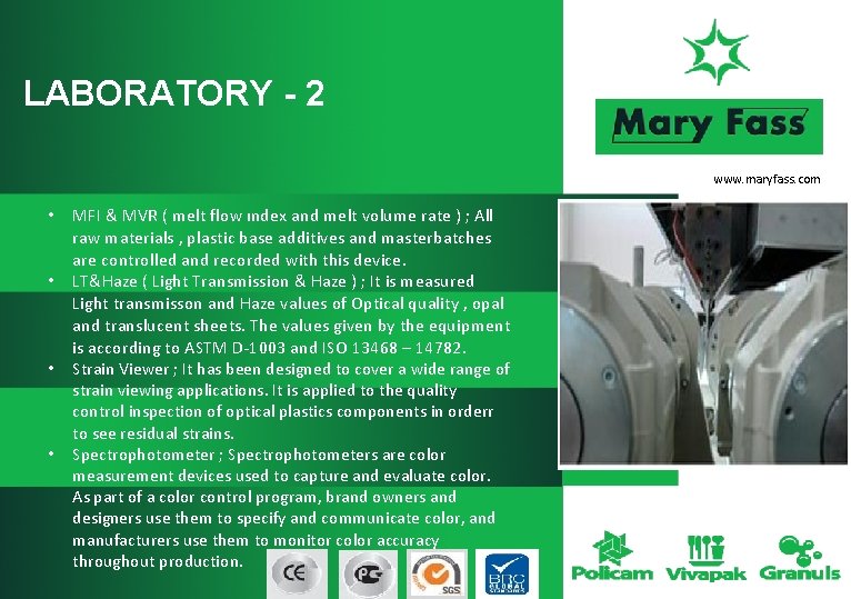 LABORATORY - 2 www. maryfass. com • MFI & MVR ( melt flow ındex