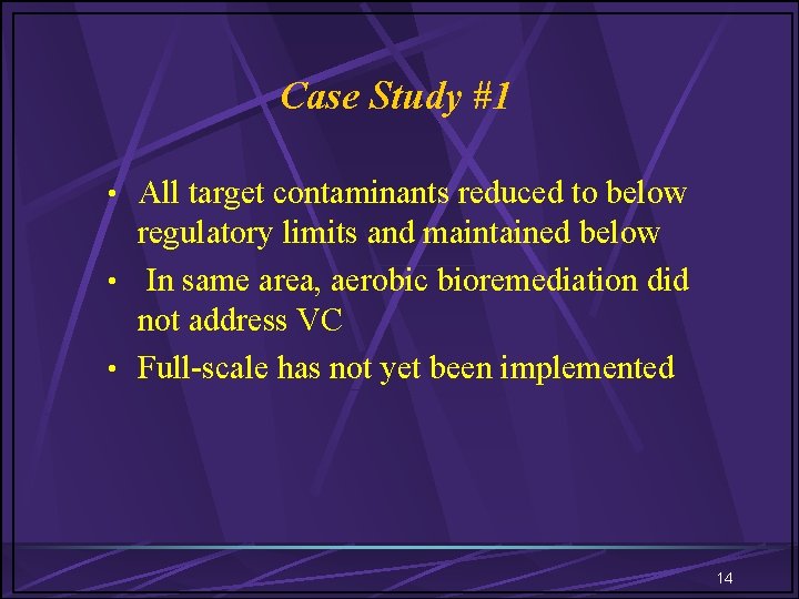Case Study #1 • All target contaminants reduced to below regulatory limits and maintained Case Study #1 • All target contaminants reduced to below regulatory limits and maintained