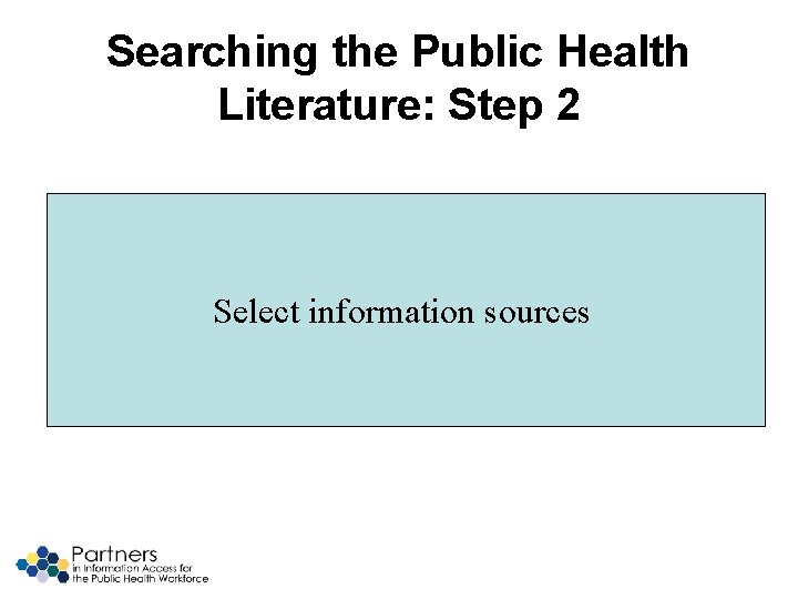 Searching the Public Health Literature: Step 2 Select information sources 