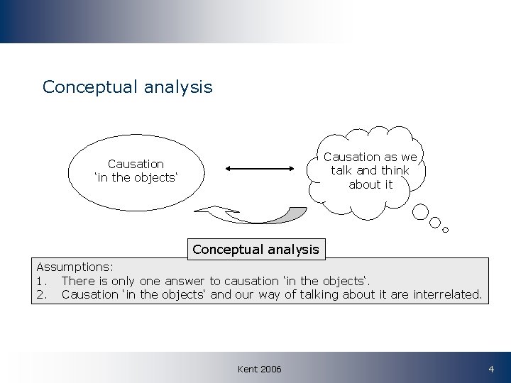 Conceptual analysis Causation as we talk and think about it Causation ‘in the objects‘