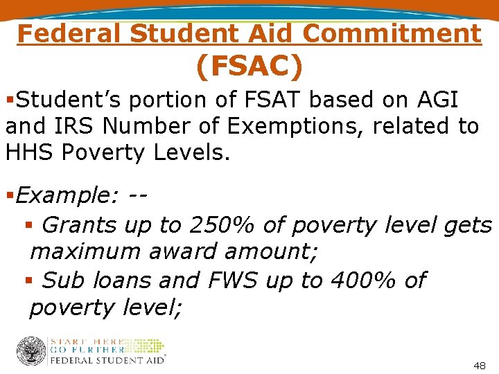 Federal Student Aid Commitment (FSAC) Student’s portion of FSAT based on AGI and IRS