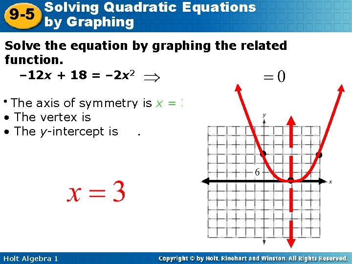 Solving Quadratic Equations 9 -5 by Graphing Solve the equation by graphing the related