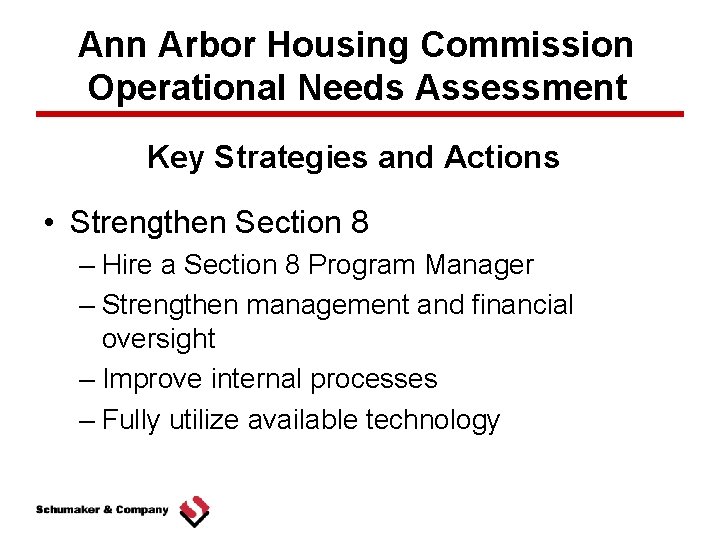 Ann Arbor Housing Commission Operational Needs Assessment Key Strategies and Actions • Strengthen Section