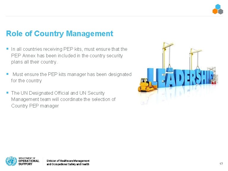 Role of Country Management § In all countries receiving PEP kits, must ensure that