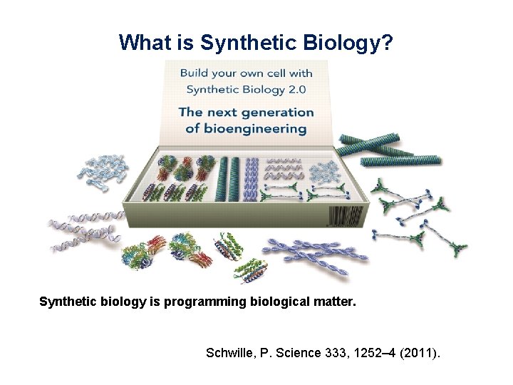 What is Synthetic Biology? Synthetic biology is programming biological matter. Schwille, P. Science 333,