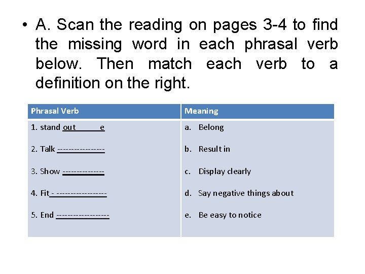 • A. Scan the reading on pages 3 -4 to find the missing