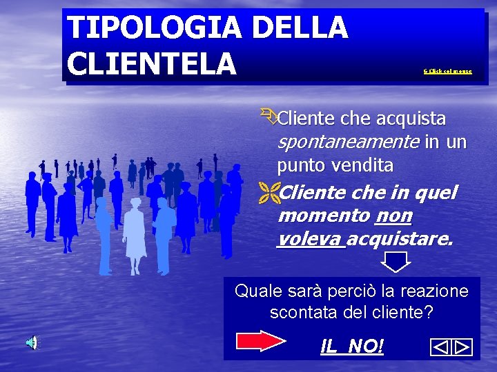 TIPOLOGIA DELLA CLIENTELA 6 Click col mouse ÊCliente che acquista spontaneamente in un punto