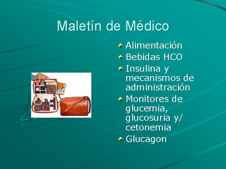 Maletín de Médico Alimentación Bebidas HCO Insulina y mecanismos de administración Monitores de glucemia,