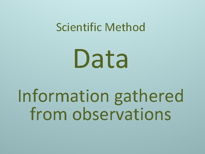 Scientific Method Data Information gathered from observations 