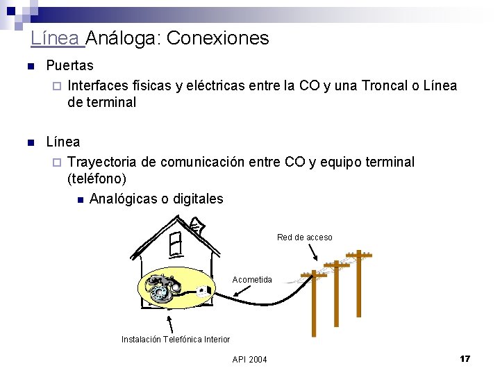 Línea Análoga: Conexiones n Puertas ¨ Interfaces físicas y eléctricas entre la CO y