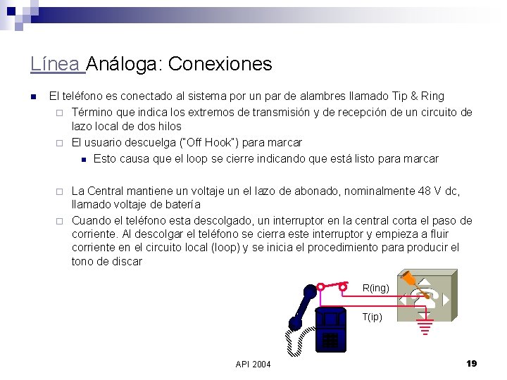 Línea Análoga: Conexiones n El teléfono es conectado al sistema por un par de