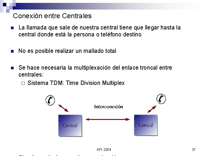 Conexión entre Centrales n La llamada que sale de nuestra central tiene que llegar