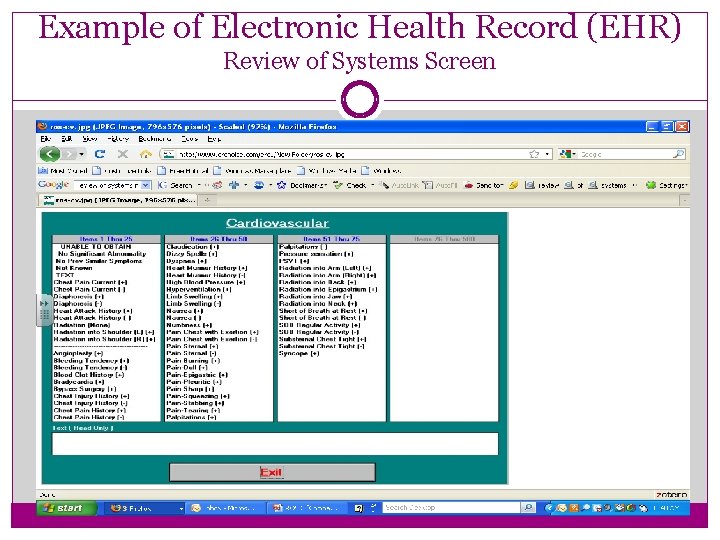 Example of Electronic Health Record (EHR) Review of Systems Screen 
