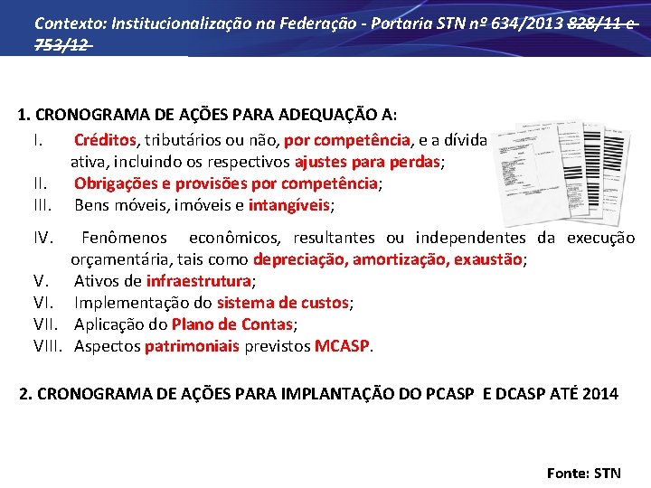 Contexto: Institucionalização na Federação - Portaria STN nº 634/2013 828/11 e 753/12 1. CRONOGRAMA