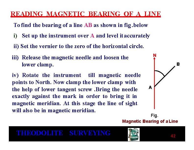 READING MAGNETIC BEARING OF A LINE To find the bearing of a line AB READING MAGNETIC BEARING OF A LINE To find the bearing of a line AB
