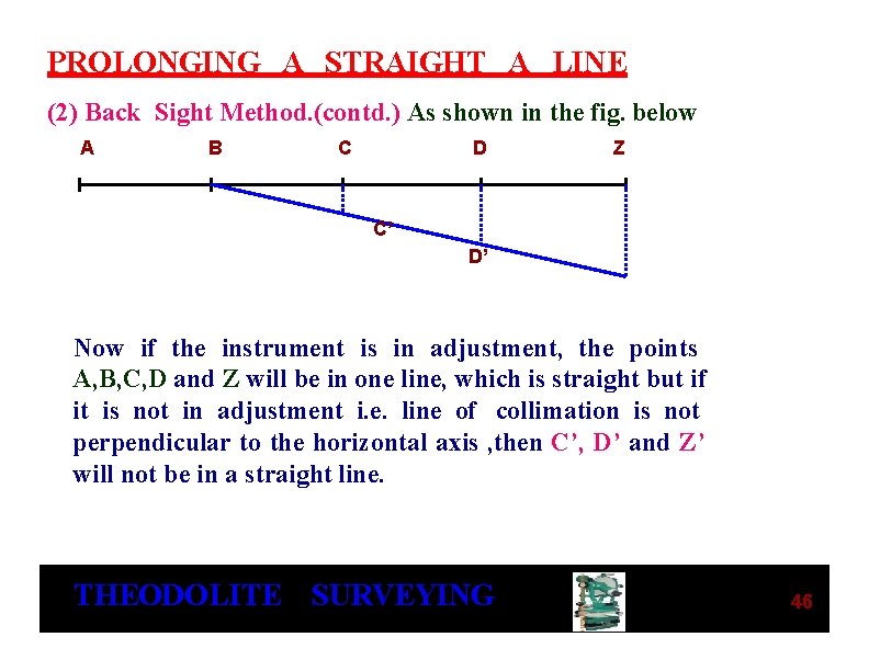 PROLONGING A STRAIGHT A LINE (2) Back Sight Method. (contd. ) As shown in