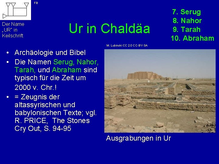 FB Der Name „UR“ in Keilschrift Ur in Chaldäa 7. Serug 8. Nahor 9.