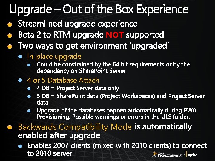 NOT In-place upgrade 4 or 5 Database Attach Backwards Compatibility Mode 