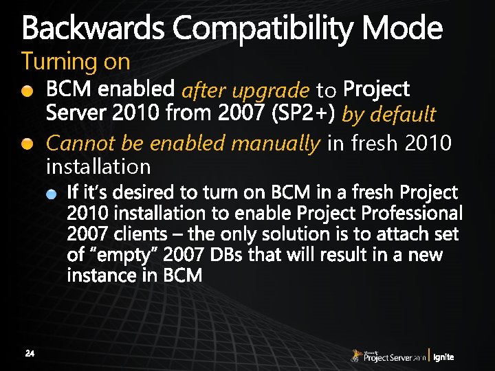 Turning on after upgrade to by default Cannot be enabled manually in fresh 2010