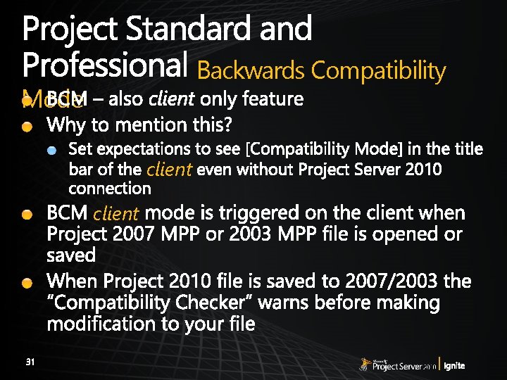 Backwards Compatibility Mode client 