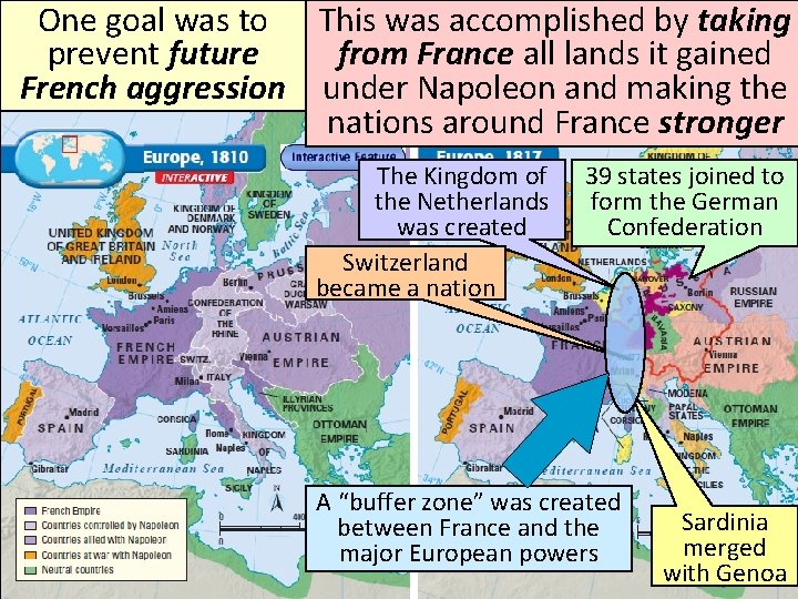 One goal was to This was accomplished by taking prevent future from France all