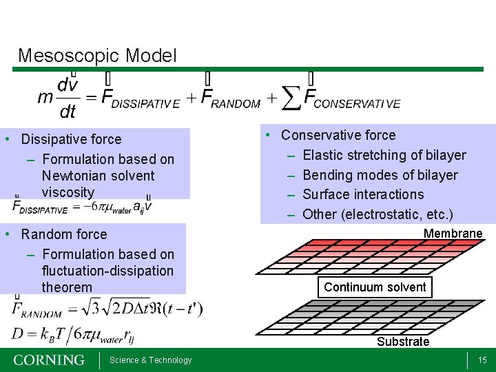 Mesoscopic Model • Dissipative force – Formulation based on Newtonian solvent viscosity • Random