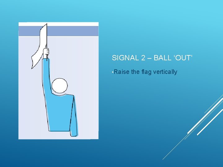 SIGNAL 2 – BALL ‘OUT’ • Raise the flag vertically 