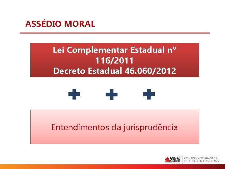 ASSÉDIO MORAL Lei Complementar Estadual nº 116/2011 Decreto Estadual 46. 060/2012 Entendimentos da jurisprudência