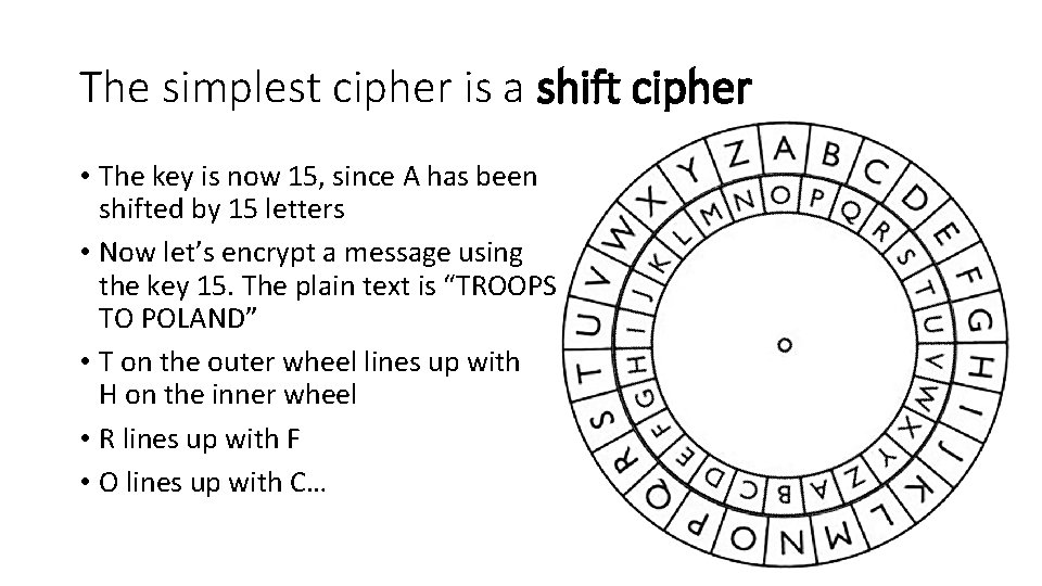 The simplest cipher is a shift cipher • The key is now 15, since